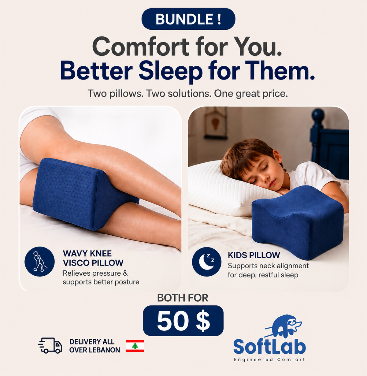 Wavy Knee Visco Pillow + Kids Pillow | Both for $50