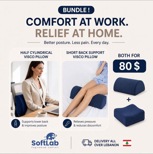 Half Cylindrical Visco Pillow + Short Back Support Visco Pillow | Both for $80