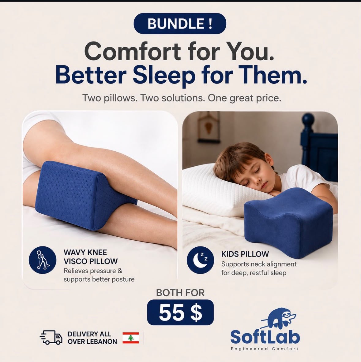 Wavy Knee Visco Pillow + Kids Pillow | Both for $55
